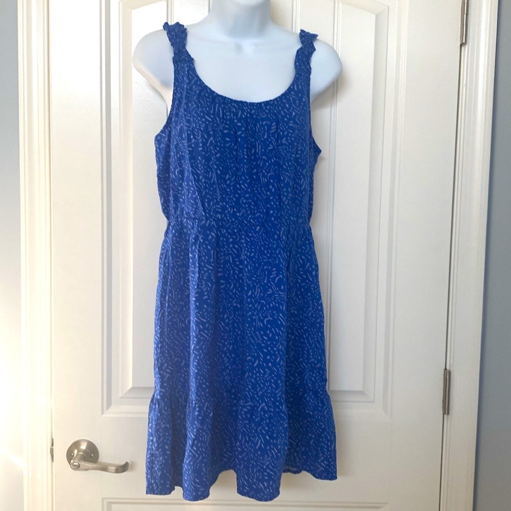 Banana Republic Petite Ruffle Fit n Flare Blue Dress MP NEW - Picture 2 of 9